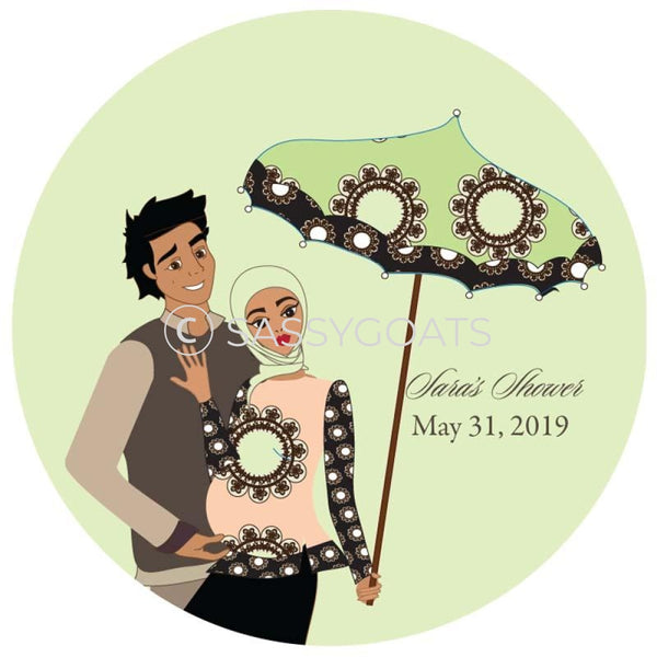 Baby Shower Party And Gift Stickers - Fancy Umbrella Headscarf Hijab