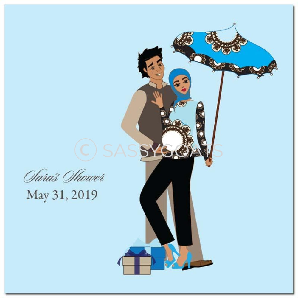 Baby Shower Party And Gift Stickers - Fancy Umbrella Headscarf Hijab