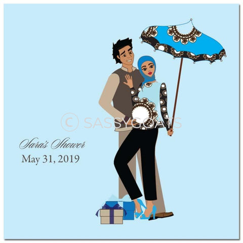 Baby Shower Party And Gift Stickers - Fancy Umbrella Headscarf Hijab