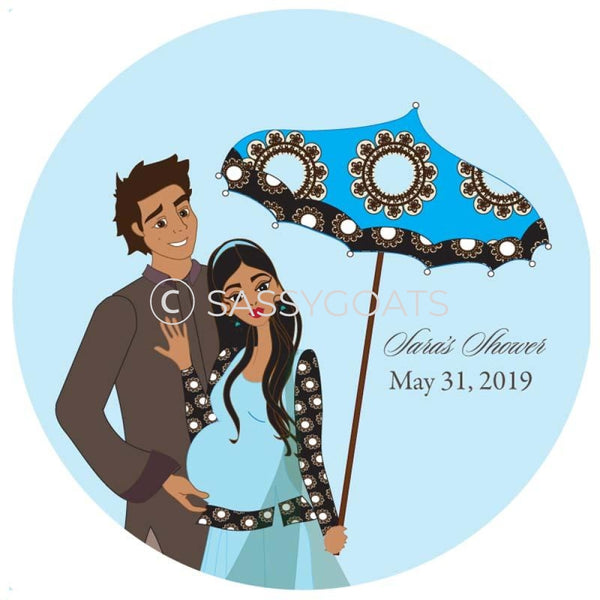 Baby Shower Party And Gift Stickers - Fancy Umbrella South Asian