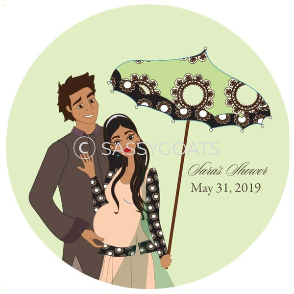 Baby Shower Party And Gift Stickers - Fancy Umbrella South Asian