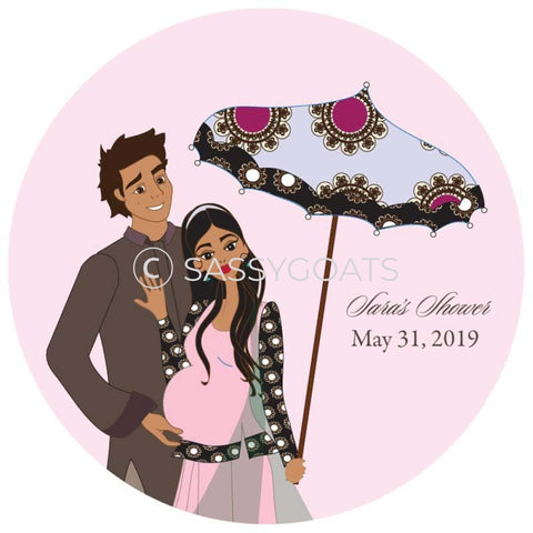 Baby Shower Party And Gift Stickers - Fancy Umbrella South Asian