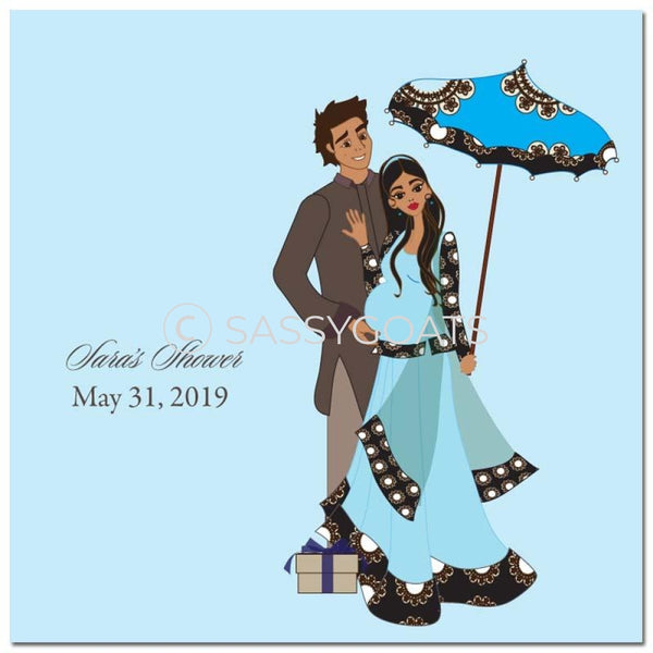 Baby Shower Party And Gift Stickers - Fancy Umbrella South Asian