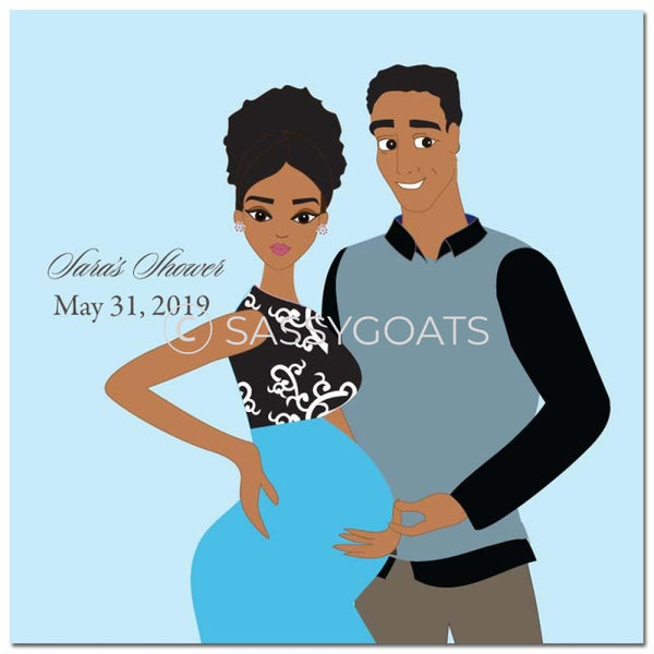 Baby Shower Party And Gift Stickers - Glam Couple African American