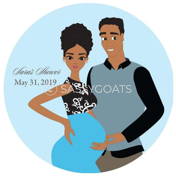 Baby Shower Party And Gift Stickers - Glam Couple African American