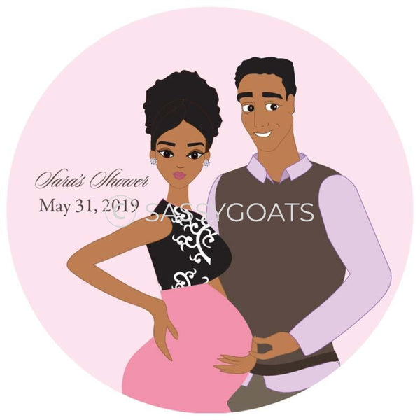 Baby Shower Party And Gift Stickers - Glam Couple African American