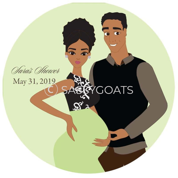 Baby Shower Party And Gift Stickers - Glam Couple African American