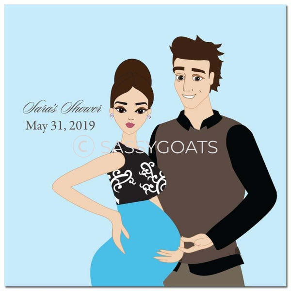 Baby Shower Party And Gift Stickers - Glam Couple Brunette