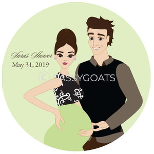 Baby Shower Party And Gift Stickers - Glam Couple Brunette