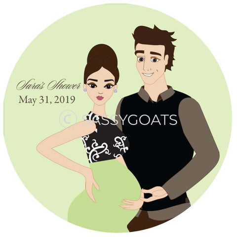 Baby Shower Party And Gift Stickers - Glam Couple Brunette