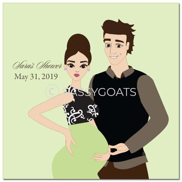 Baby Shower Party And Gift Stickers - Glam Couple Brunette