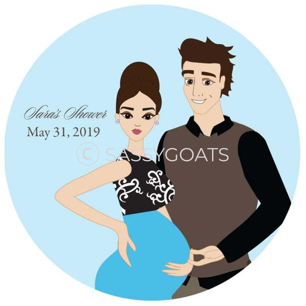Baby Shower Party And Gift Stickers - Glam Couple Brunette