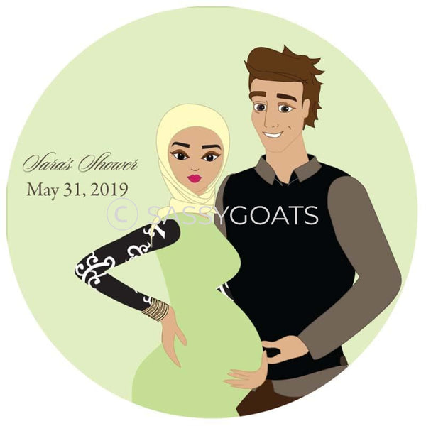 Baby Shower Party And Gift Stickers - Glam Couple Headscarf Hijab