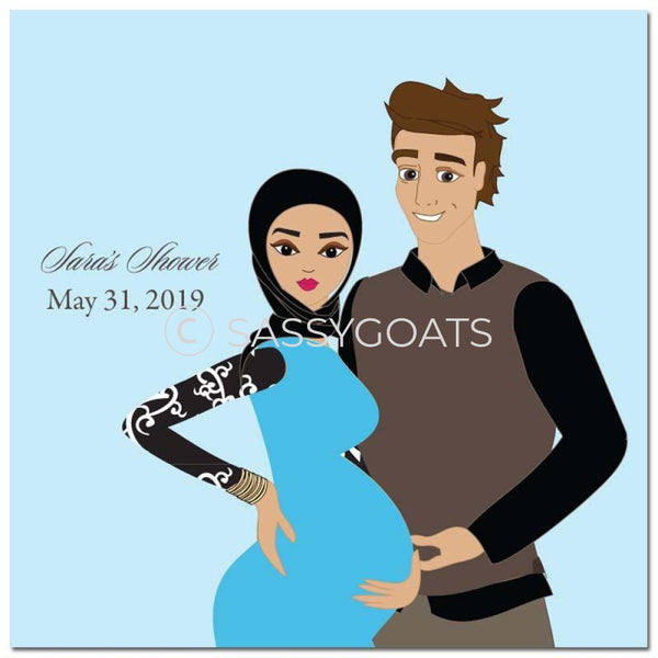 Baby Shower Party And Gift Stickers - Glam Couple Headscarf Hijab
