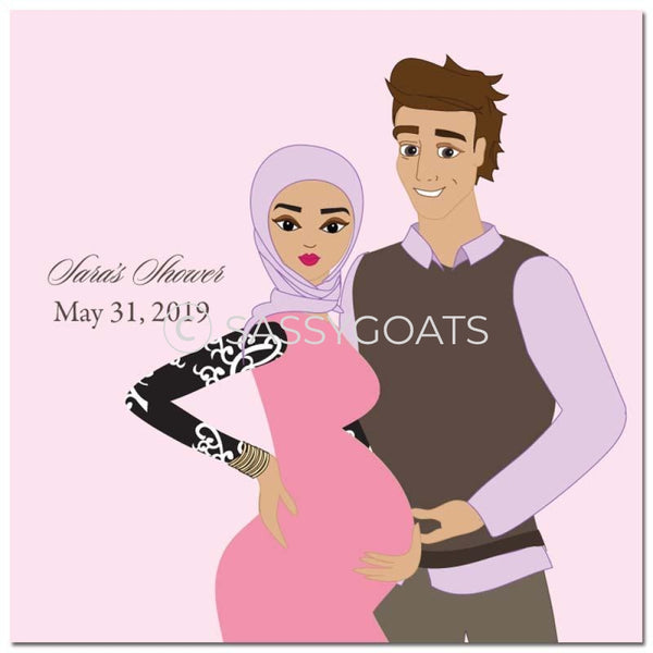 Baby Shower Party And Gift Stickers - Glam Couple Headscarf Hijab