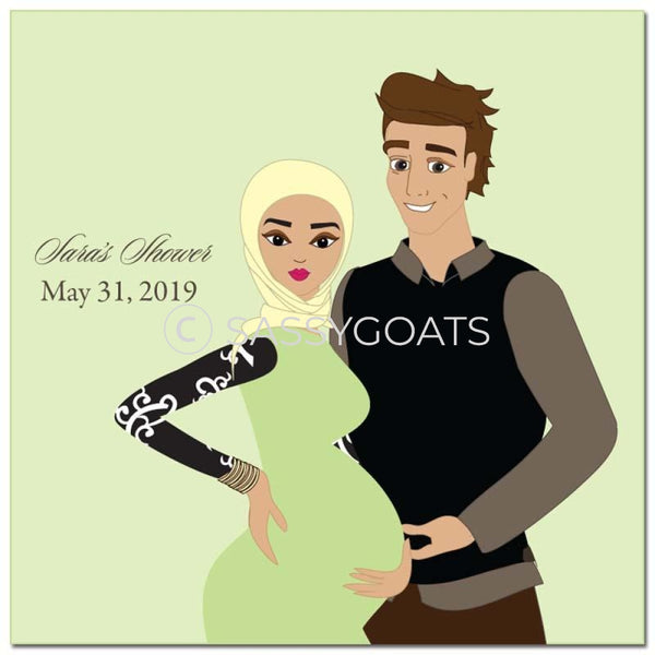 Baby Shower Party And Gift Stickers - Glam Couple Headscarf Hijab