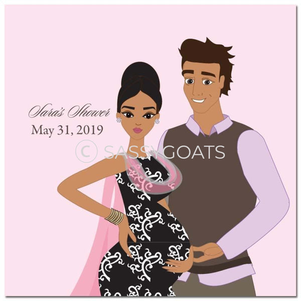 Baby Shower Party And Gift Stickers - Glam Couple South Asian