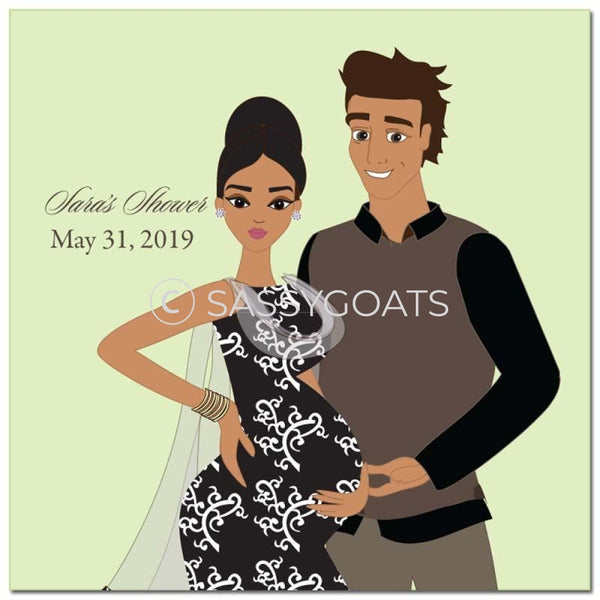 Baby Shower Party And Gift Stickers - Glam Couple South Asian
