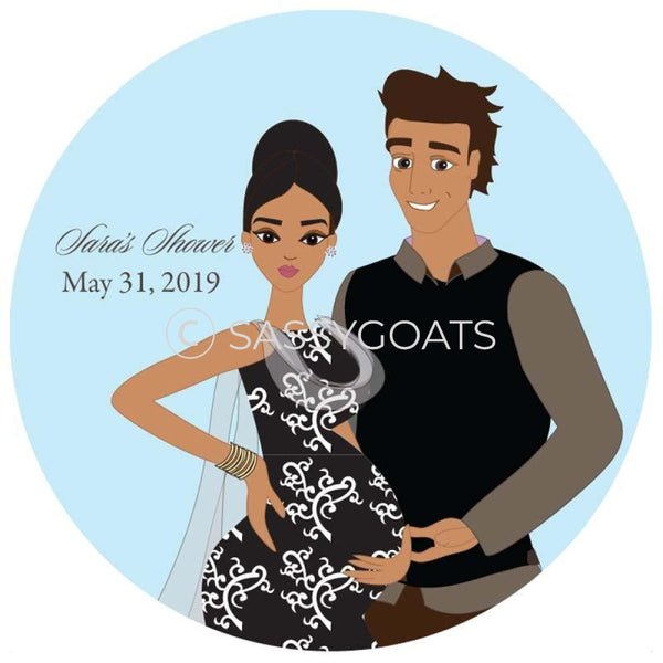 Baby Shower Party And Gift Stickers - Glam Couple South Asian