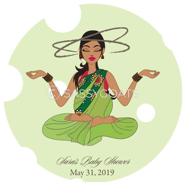 Baby Shower Party And Gift Stickers - Meditating Mommy South Asian