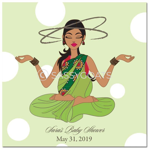 Baby Shower Party And Gift Stickers - Meditating Mommy South Asian