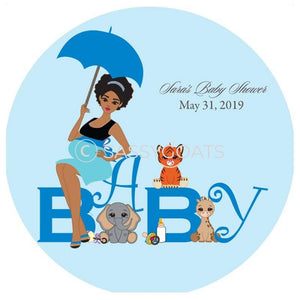 Baby Shower Party And Gift Stickers - Safari Animals African American
