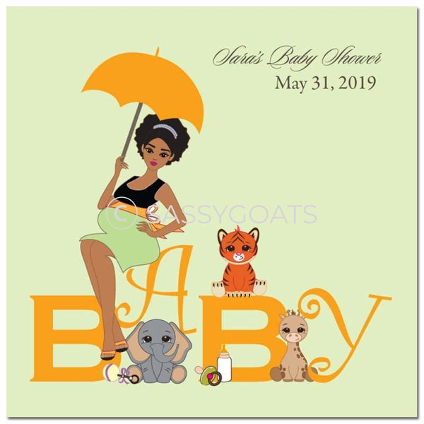 Baby Shower Party And Gift Stickers - Safari Animals African American