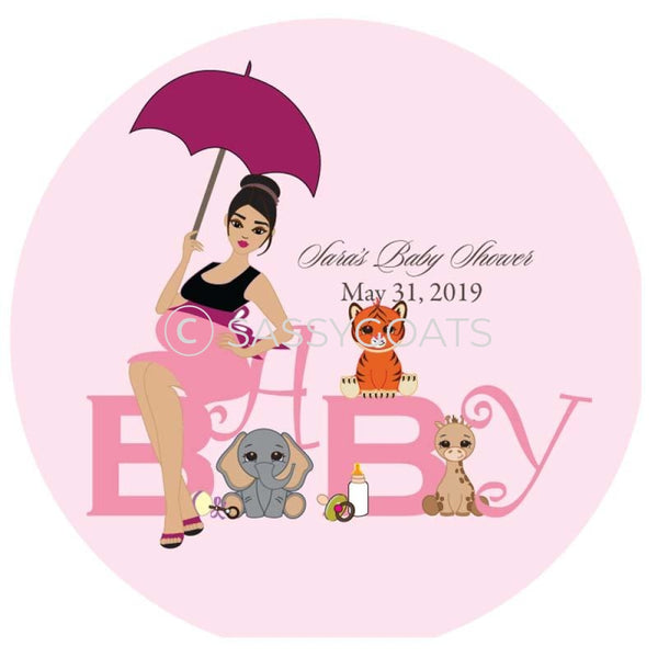 Baby Shower Party And Gift Stickers - Safari Animals Brunette