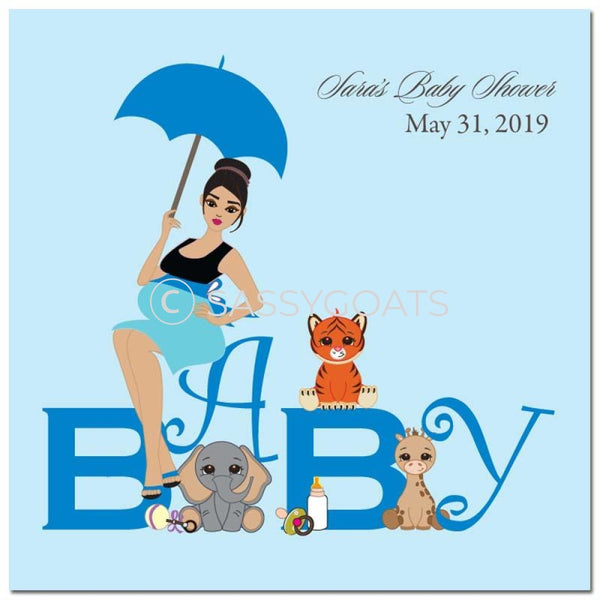 Baby Shower Party And Gift Stickers - Safari Animals Brunette