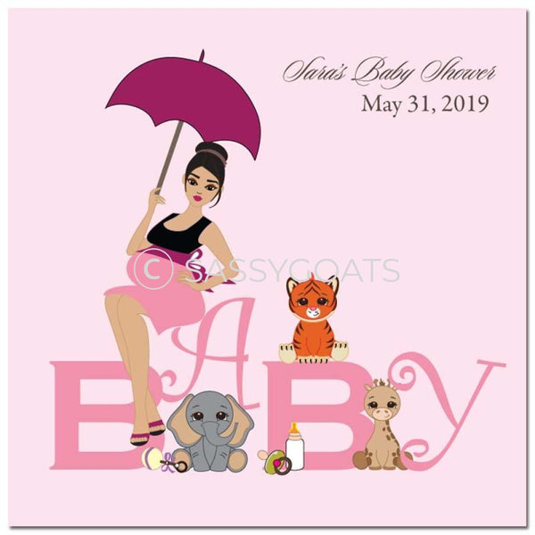 Baby Shower Party And Gift Stickers - Safari Animals Brunette