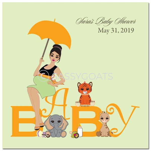Baby Shower Party And Gift Stickers - Safari Animals Brunette