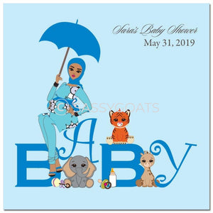 Baby Shower Party And Gift Stickers - Safari Animals Headscarf Hijab