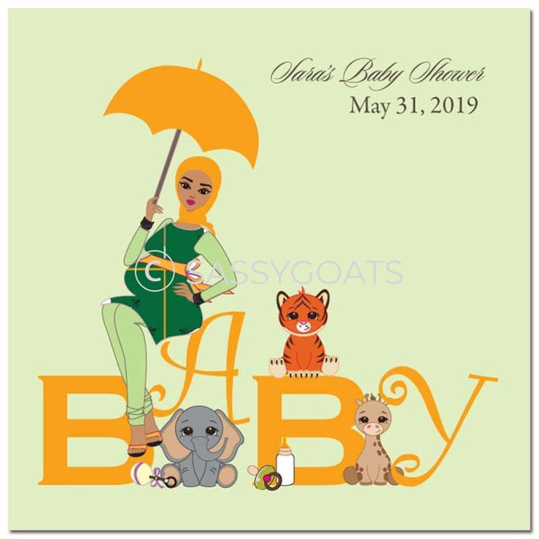 Baby Shower Party And Gift Stickers - Safari Animals Headscarf Hijab