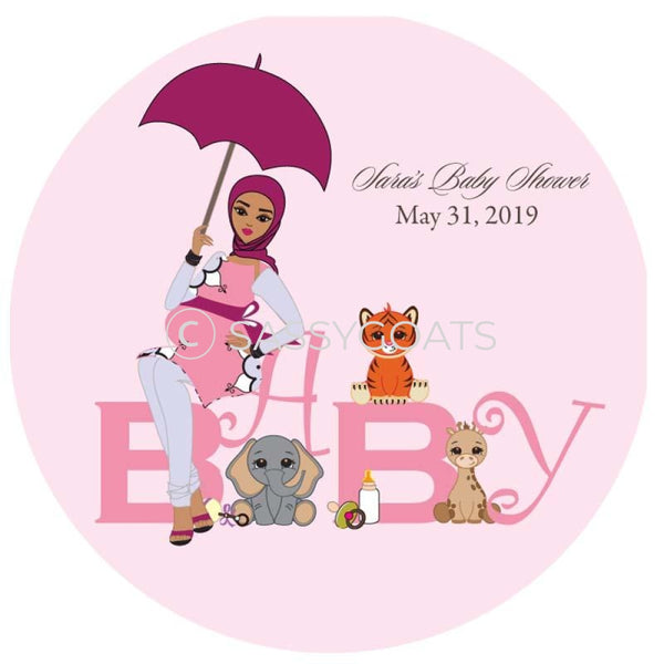 Baby Shower Party And Gift Stickers - Safari Animals Headscarf Hijab