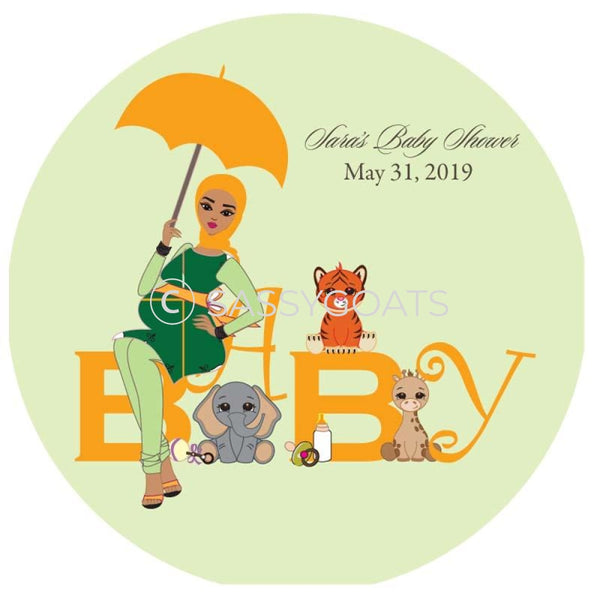Baby Shower Party And Gift Stickers - Safari Animals Headscarf Hijab