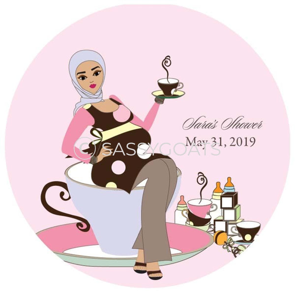 Baby Shower Party And Gift Stickers - Teacup Mommy Headscarf Hijab