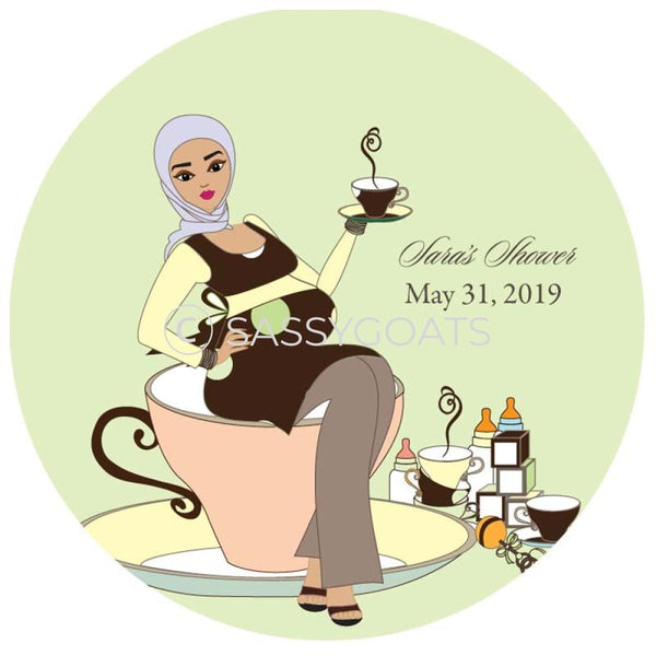 Baby Shower Party And Gift Stickers - Teacup Mommy Headscarf Hijab