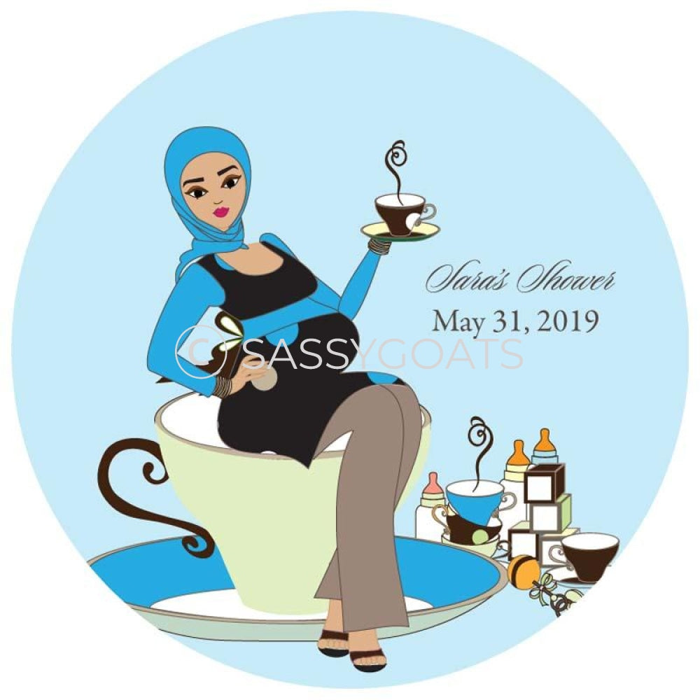Baby Shower Party And Gift Stickers - Teacup Mommy Headscarf Hijab