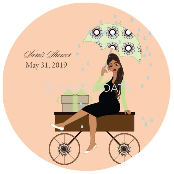 Baby Shower Party And Gift Stickers - Wagon Diva Brunette
