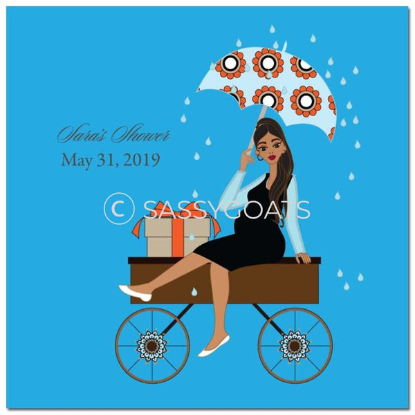 Baby Shower Party And Gift Stickers - Wagon Diva Brunette