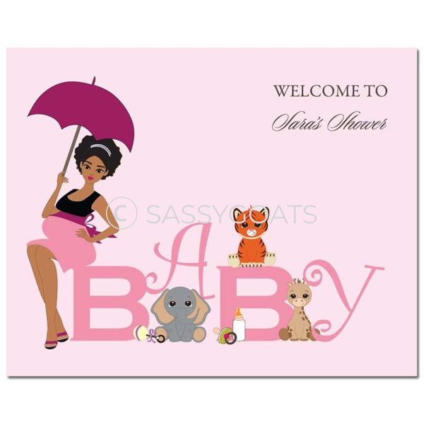 Baby Shower Party Poster - Safari Animals African American