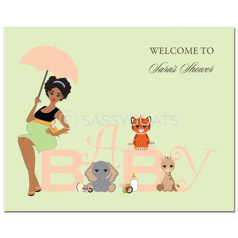 Baby Shower Party Poster - Safari Animals African American