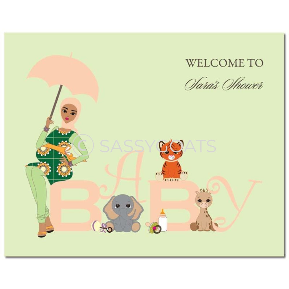 Baby Shower Party Poster - Safari Animals Headscarf Hijab