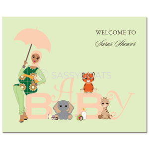 Baby Shower Party Poster - Safari Animals Headscarf Hijab