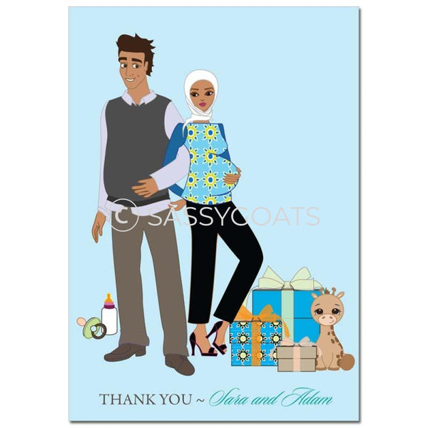 Baby Shower Thank You Card - Back To Headscarf Hijab