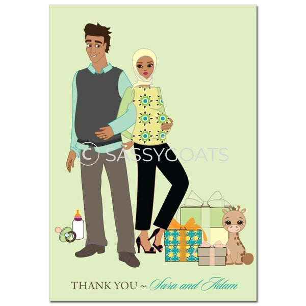 Baby Shower Thank You Card - Back To Headscarf Hijab