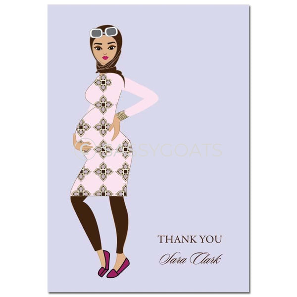 Baby Shower Thank You Card - Dining Diva Headscarf Hijab