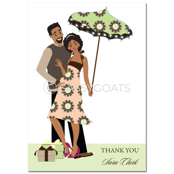 Baby Shower Thank You Card - Fancy Umbrella African American