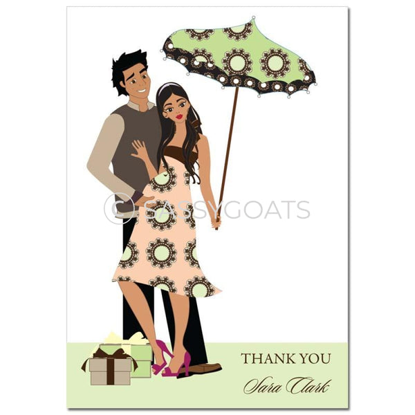 Baby Shower Thank You Card - Fancy Umbrella Brunette