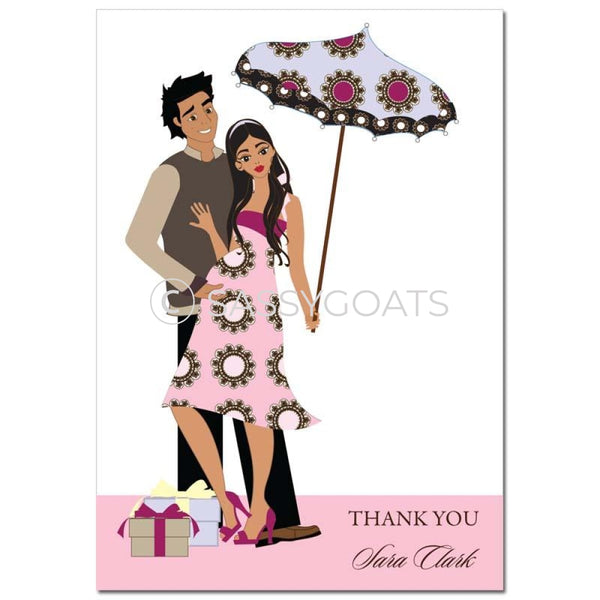 Baby Shower Thank You Card - Fancy Umbrella Brunette